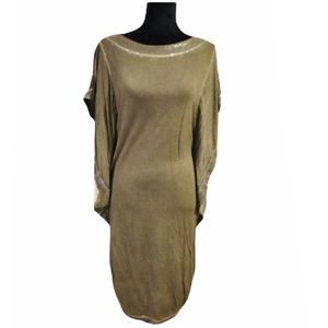 NWT SEQUIN BOAT NECK RUNCH SIDE DRESS BAT WINGS